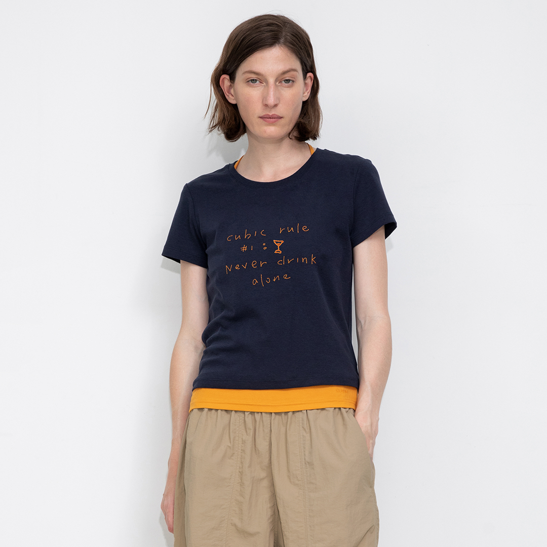 Cropped Letter Embroidered T-shirt-9
