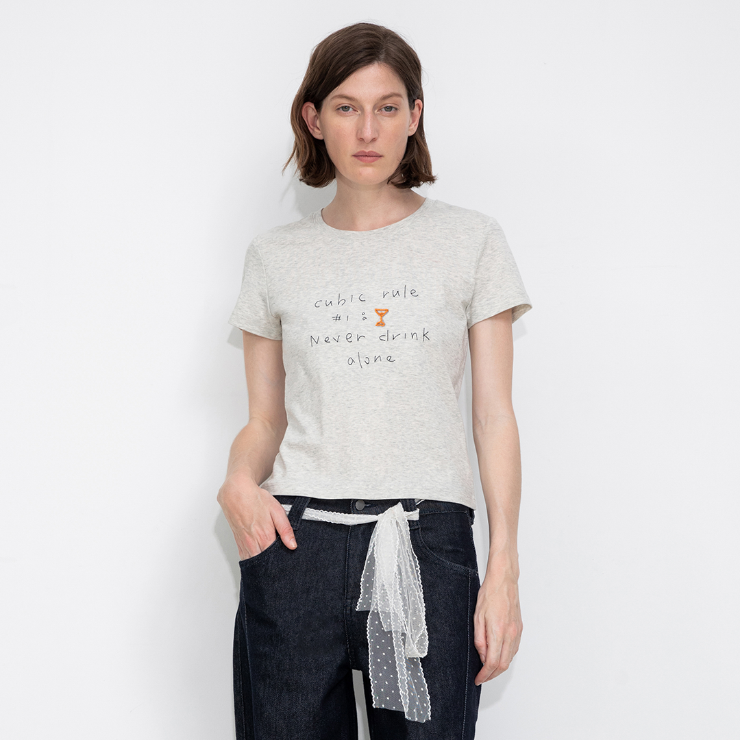 Cropped Letter Embroidered T-shirt-14