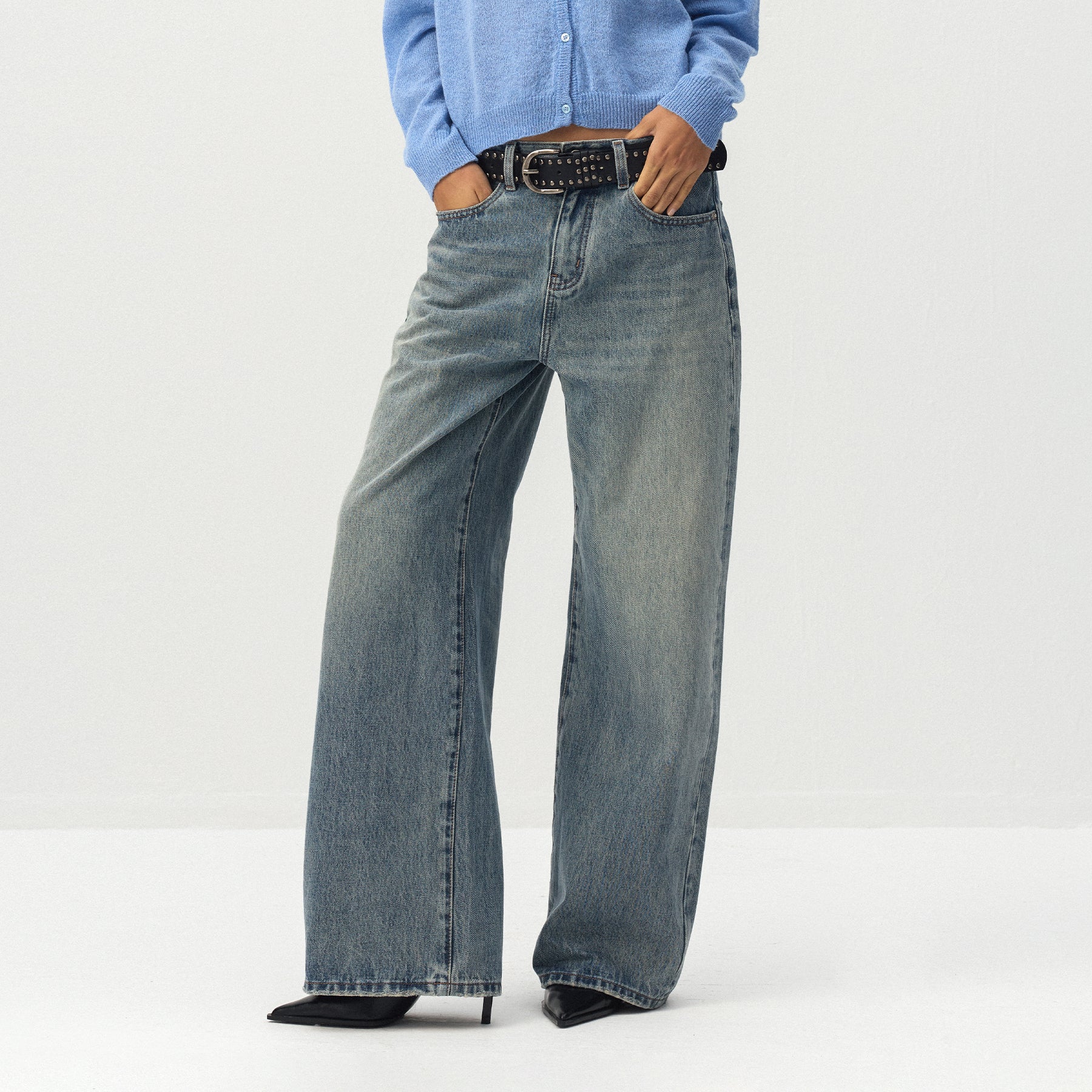 CUBIC Textured Wide Leg Jeans-3