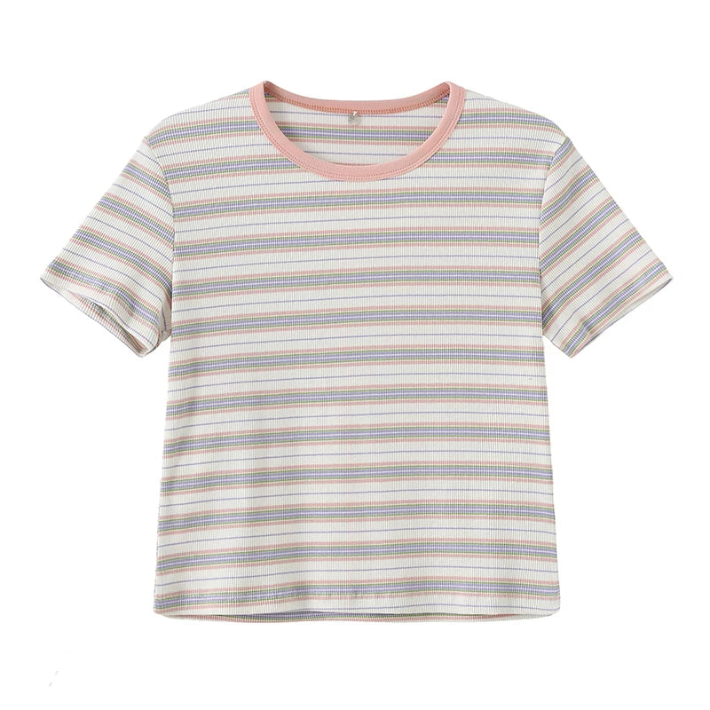 Striped Rib Knit T-Shirt-2