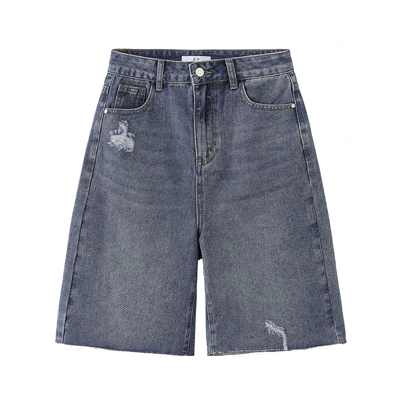 Distressed Denim Bermuda Shorts