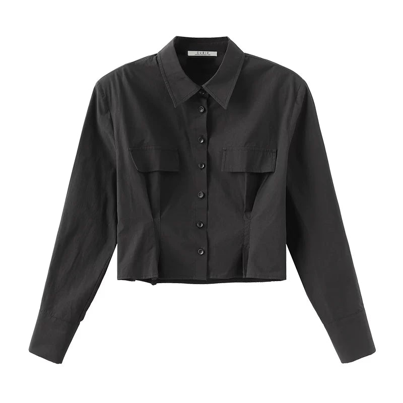 Cinched Waist Cropped Shirt-2