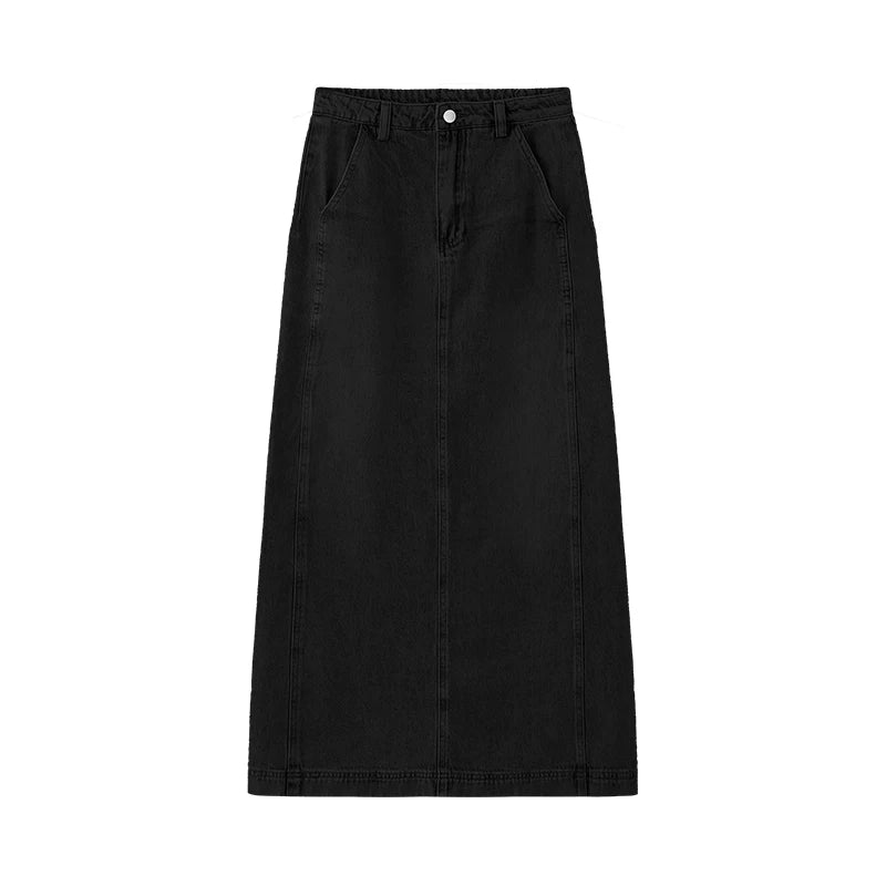 High Waisted A-line Denim Skirt-2