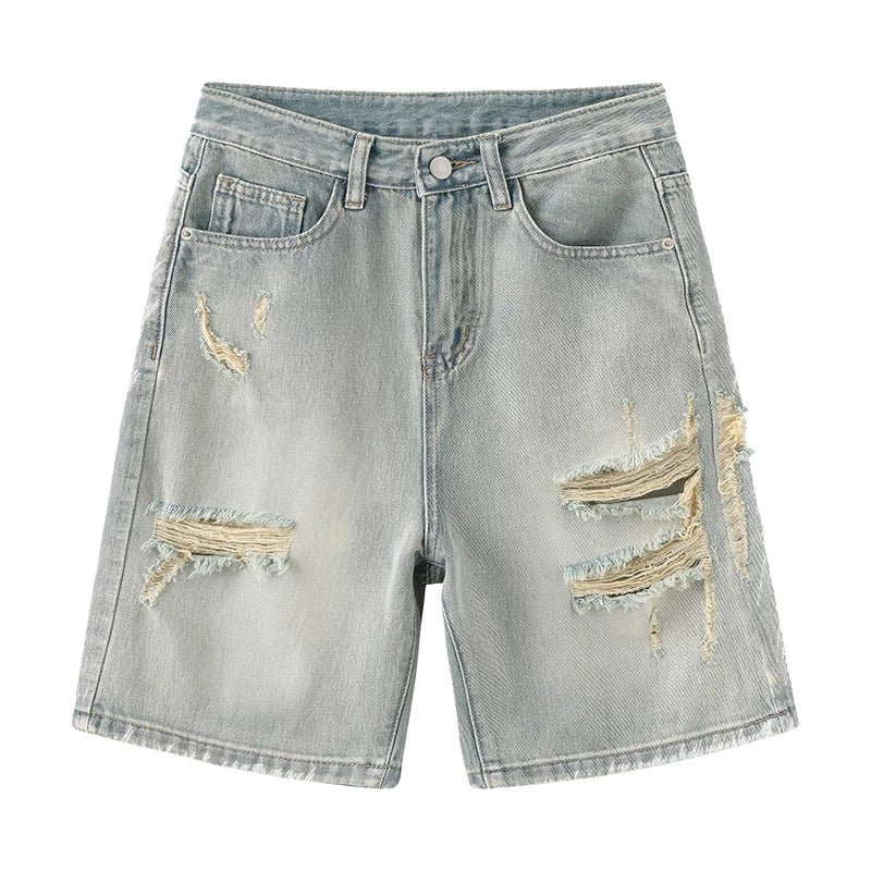 Distressed Denim Bermuda Shorts