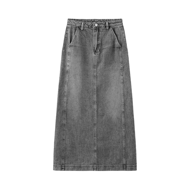 High Waisted A-line Denim Skirt-3
