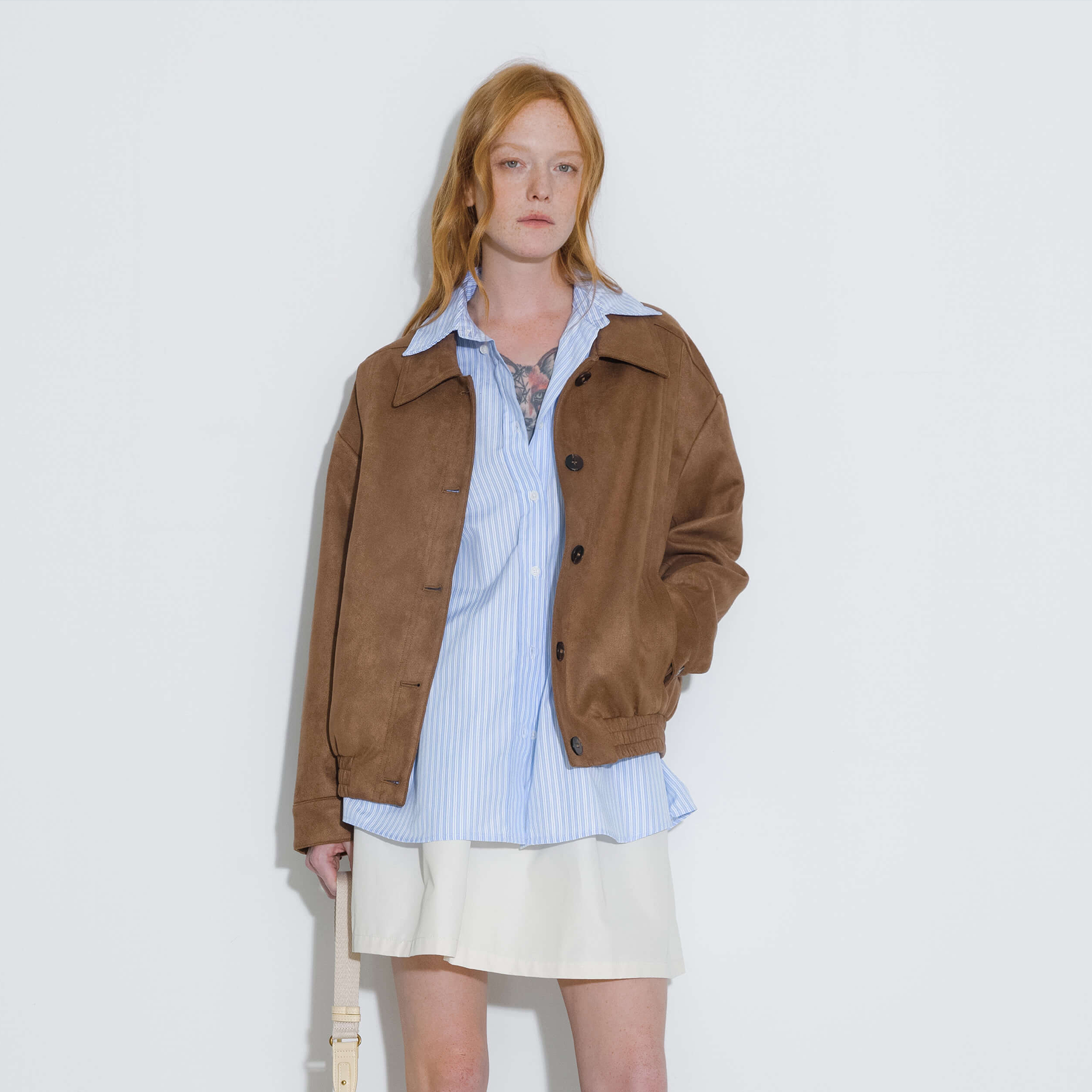 ONE BY CUBIC Elastic Hem Suede Jacket-4