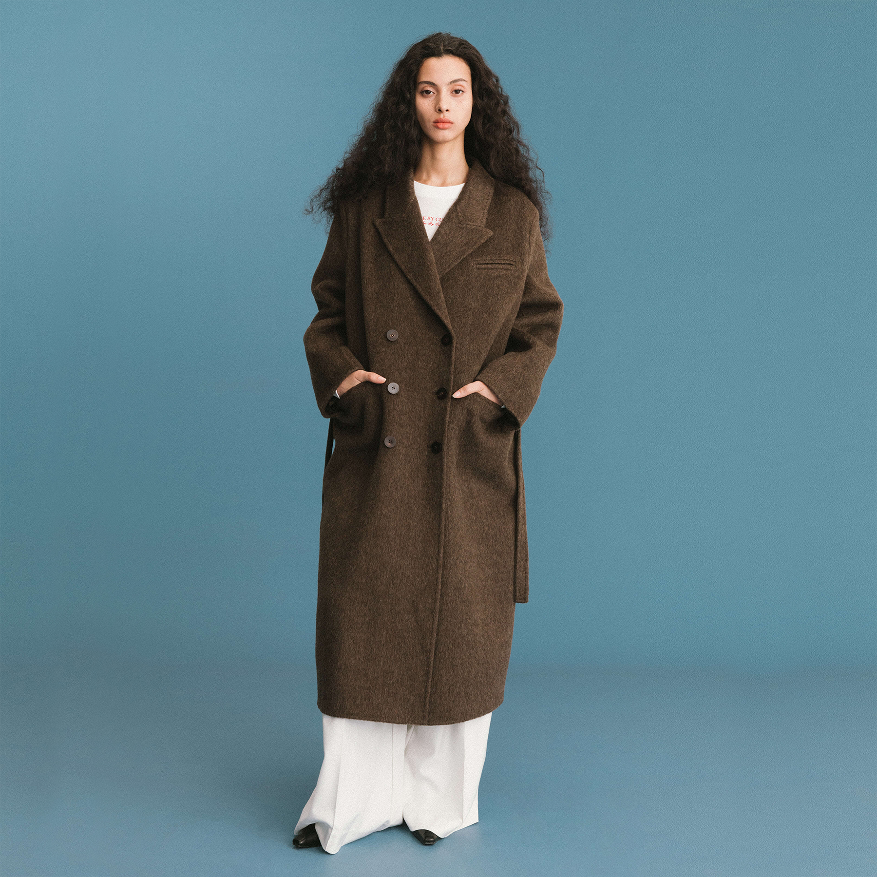 ONE BY CUBIC Straight Wool Blend Long Coat-7