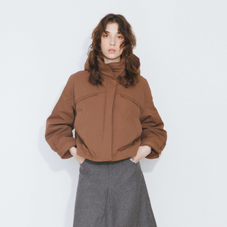 ONE BY CUBIC High Neck Short Loose Hem Down Jacket with Hood