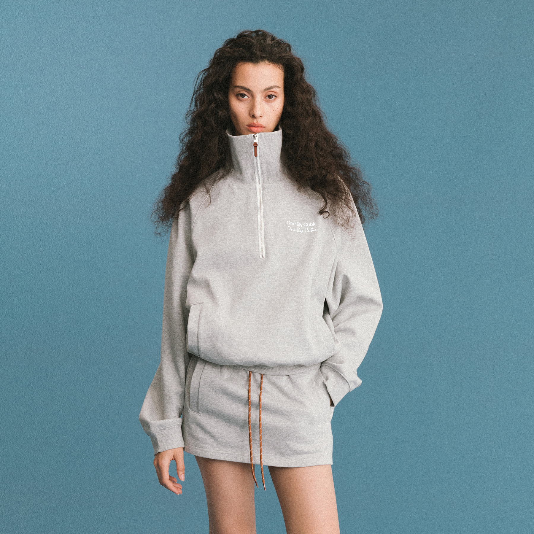 ONE BY CUBIC Collared Half-Zip Embroidered 100% Cotton Sweatshirt-4