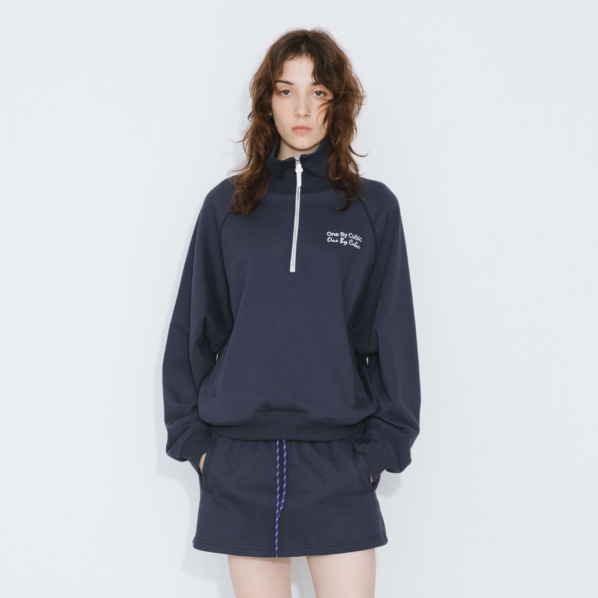 ONE BY CUBIC Collared Half-Zip Embroidered 100% Cotton Sweatshirt-11