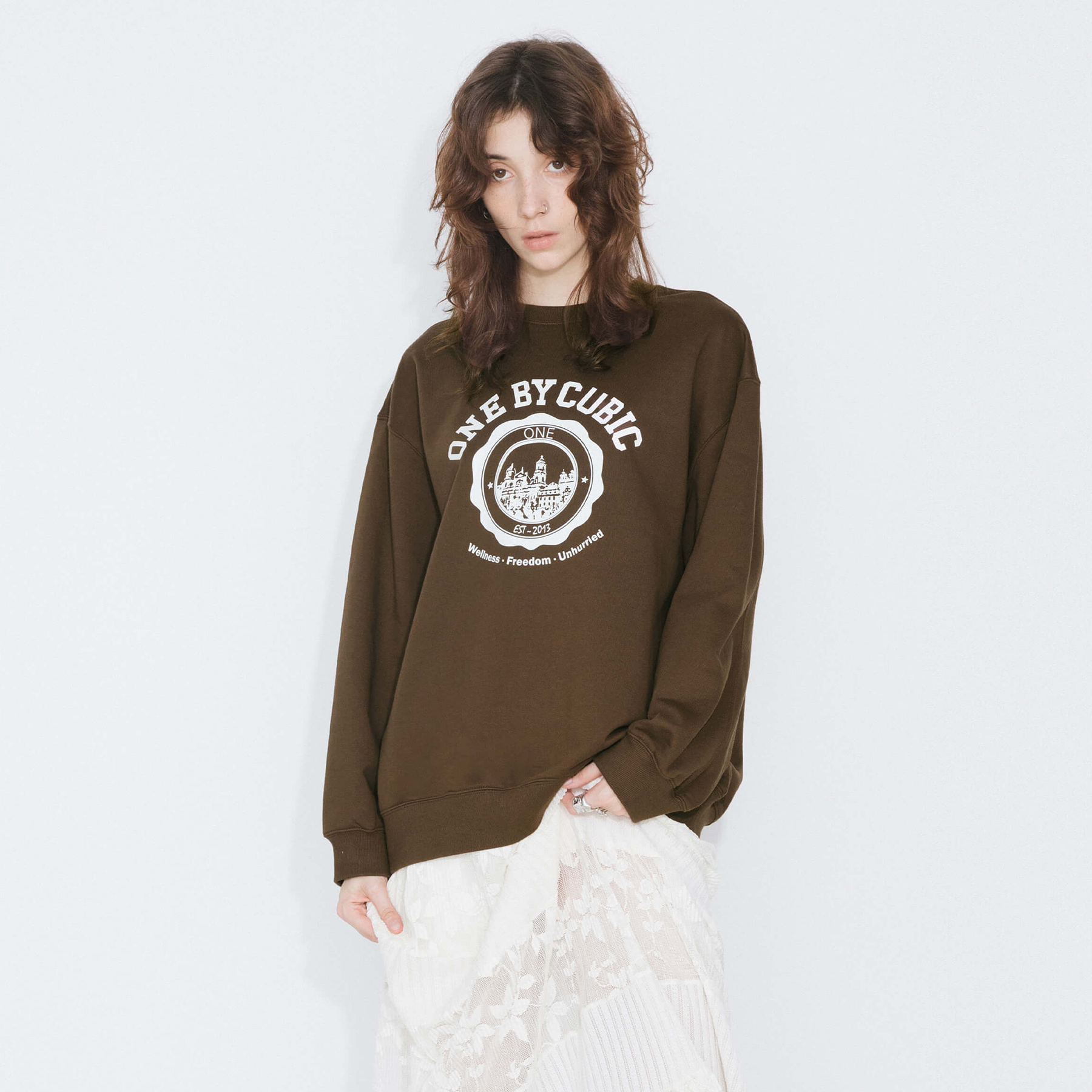 ONE BY CUBIC Oversized Crew Neck 100% Cotton Sweatshirt-5