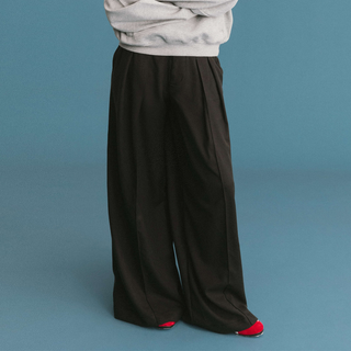 ONE BY CUBIC Pleated Wide Leg Wool Blend Trousers