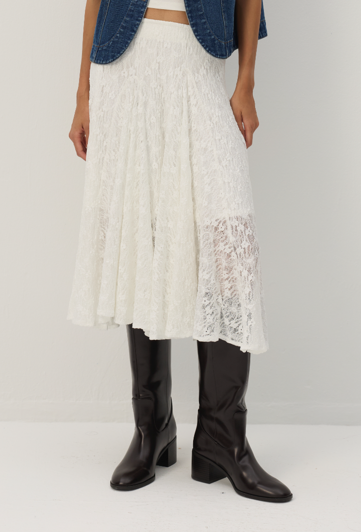 CUBIC Asymmetric Lace Midi Skirt-1