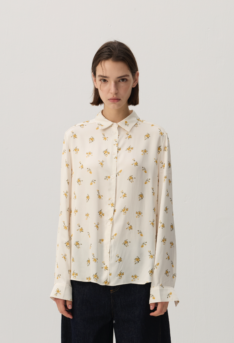 CUBIC 100% Cotton Floral Print Button-Up Shirt-1