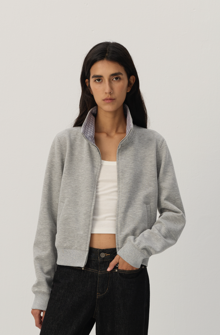 CUBIC Checked Collar Zip-Up Jacket-1