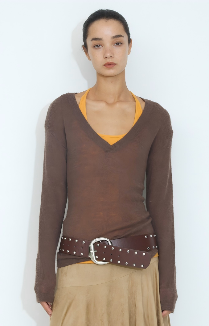 V-Neck Semi-Sheer Loose-Fit Knit Cover-Up-2