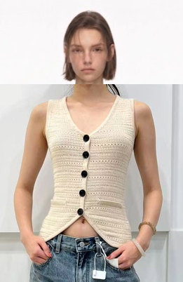CUBIC V-Neck Button Front Knit Vest-1