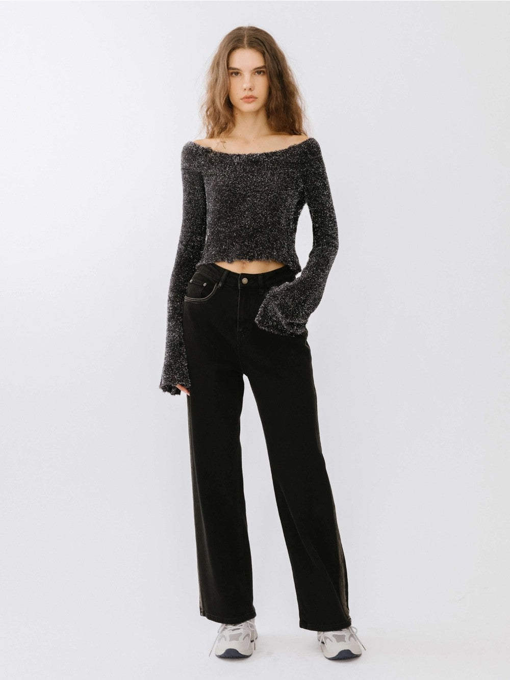Off-Shoulder Long Sleeve Knit Crop Top-18