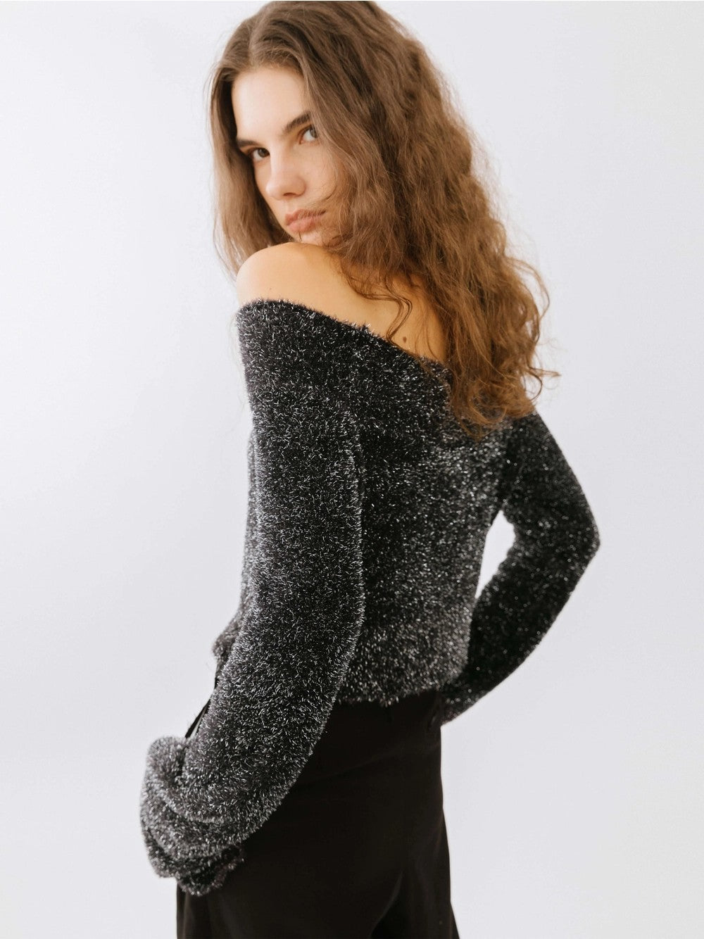 Off-Shoulder Long Sleeve Knit Crop Top-16