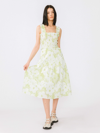 Plaid and Floral A-line Midi Dress