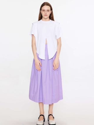 Shoulder Padded Short Sleeve Knot Cotton T-Shirt