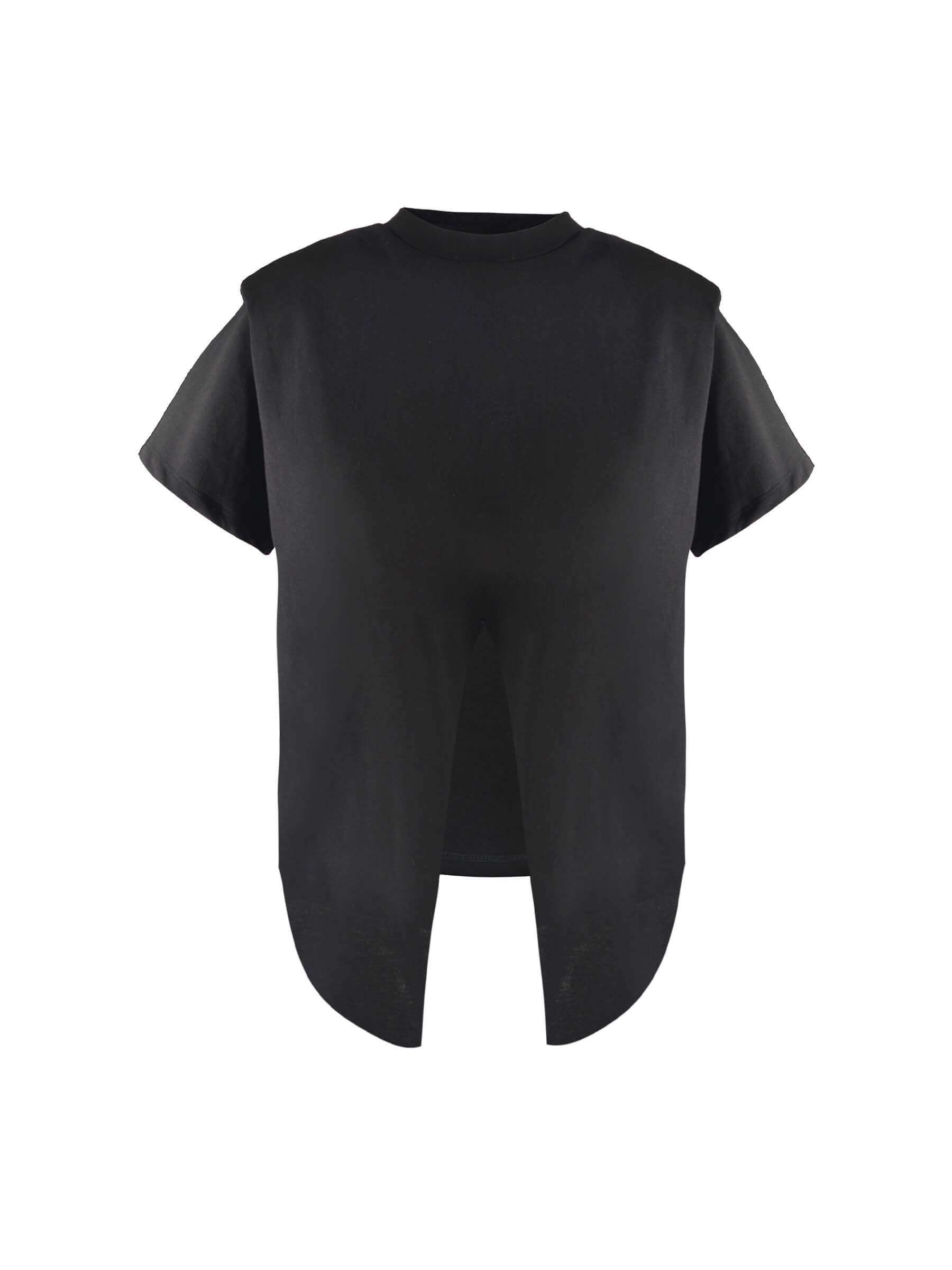 Shoulder Padded Short Sleeve Knot Cotton T-Shirt-6