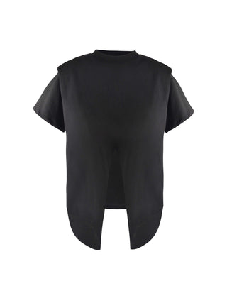 Shoulder Padded Short Sleeve Knot Cotton T-Shirt
