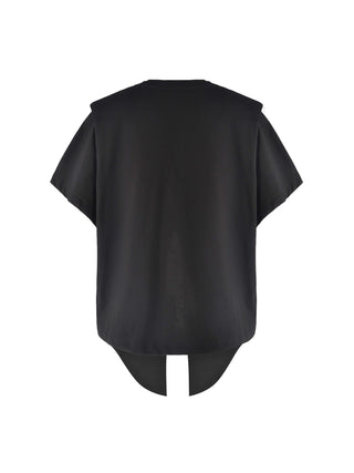 Shoulder Padded Short Sleeve Knot Cotton T-Shirt