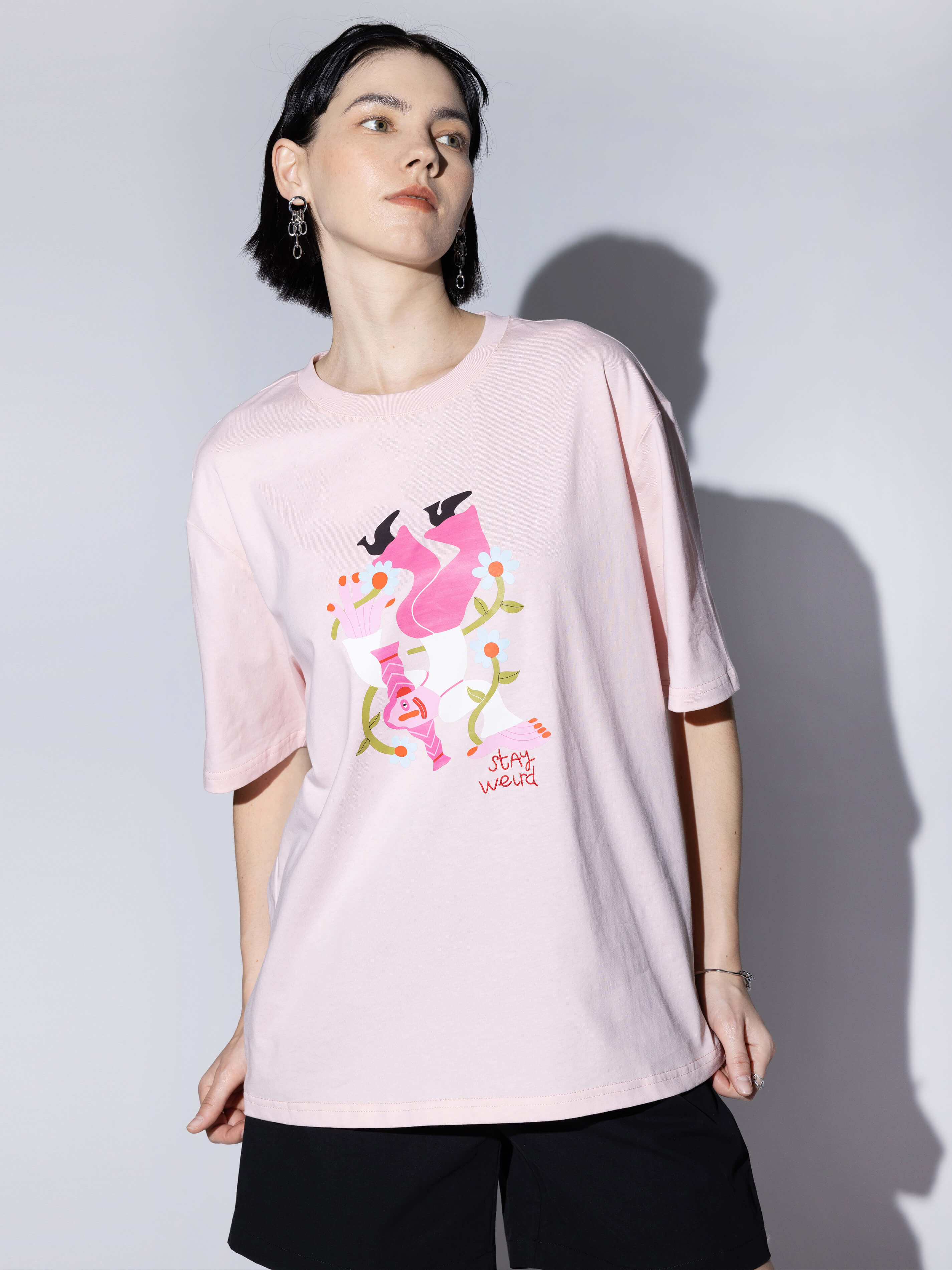 Stay Weird Oversized Printed T-Shirt-8