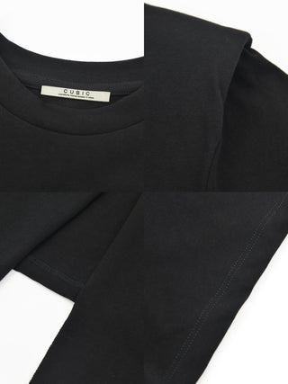 Shoulder Padded Short Sleeve Knot Cotton T-Shirt