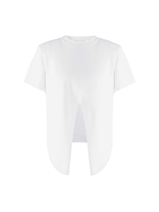 Shoulder Padded Short Sleeve Knot Cotton T-Shirt