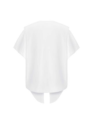 Shoulder Padded Short Sleeve Knot Cotton T-Shirt
