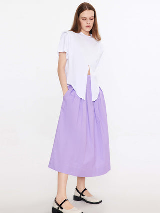High Waist Pleated Round Cotton Skirt