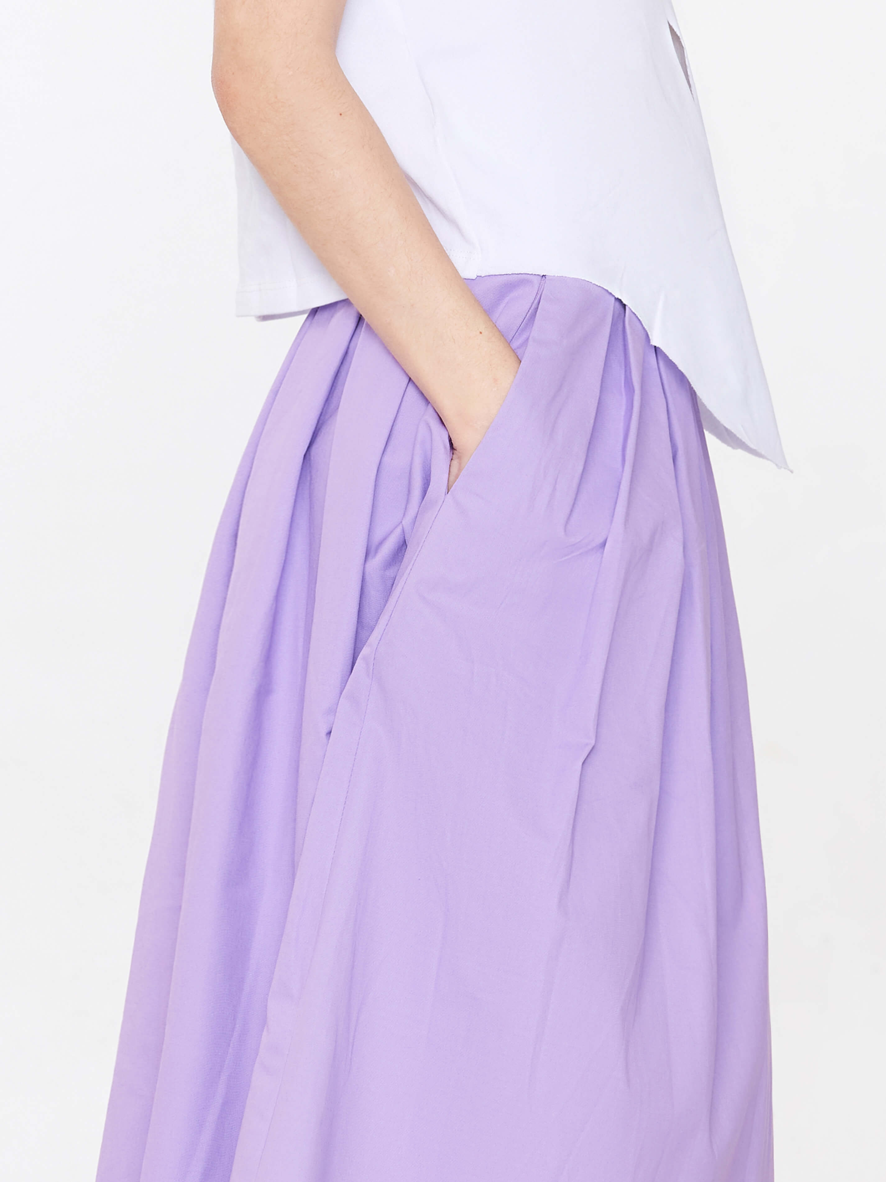 High Waist Pleated Round Cotton Skirt-2