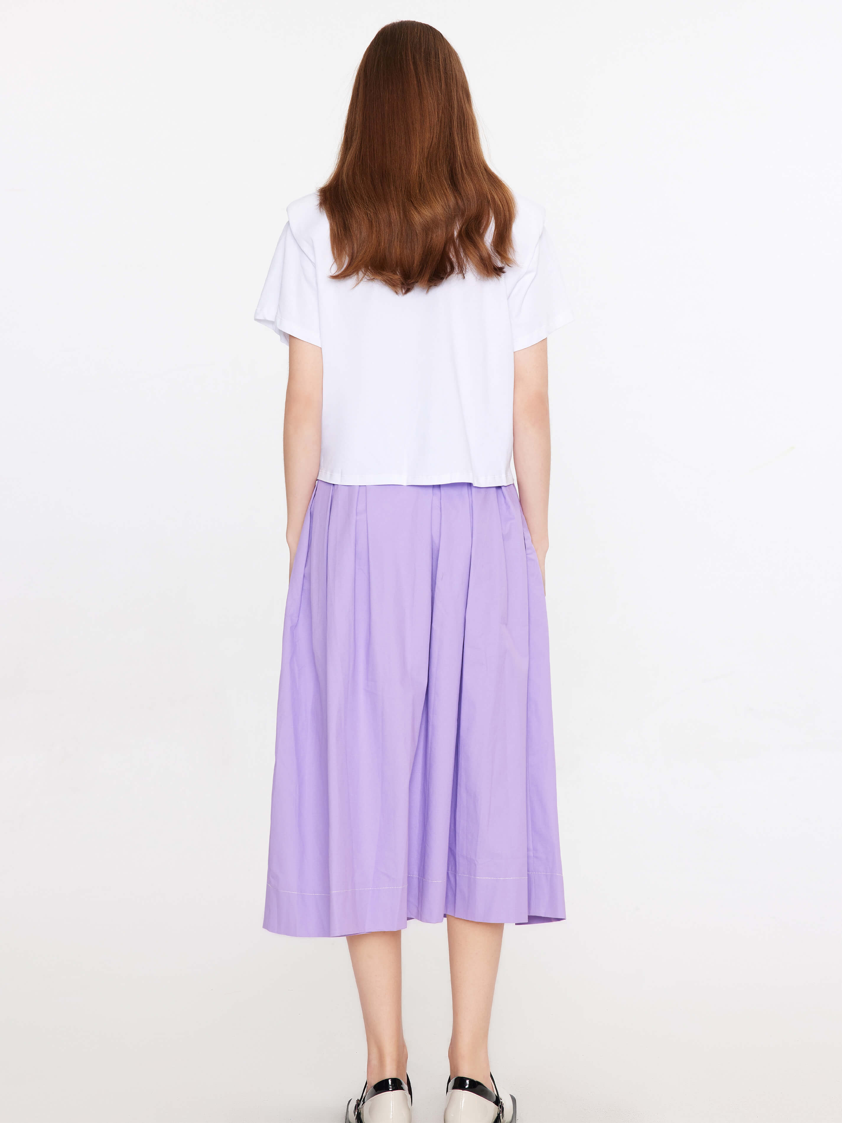 High Waist Pleated Round Cotton Skirt-6
