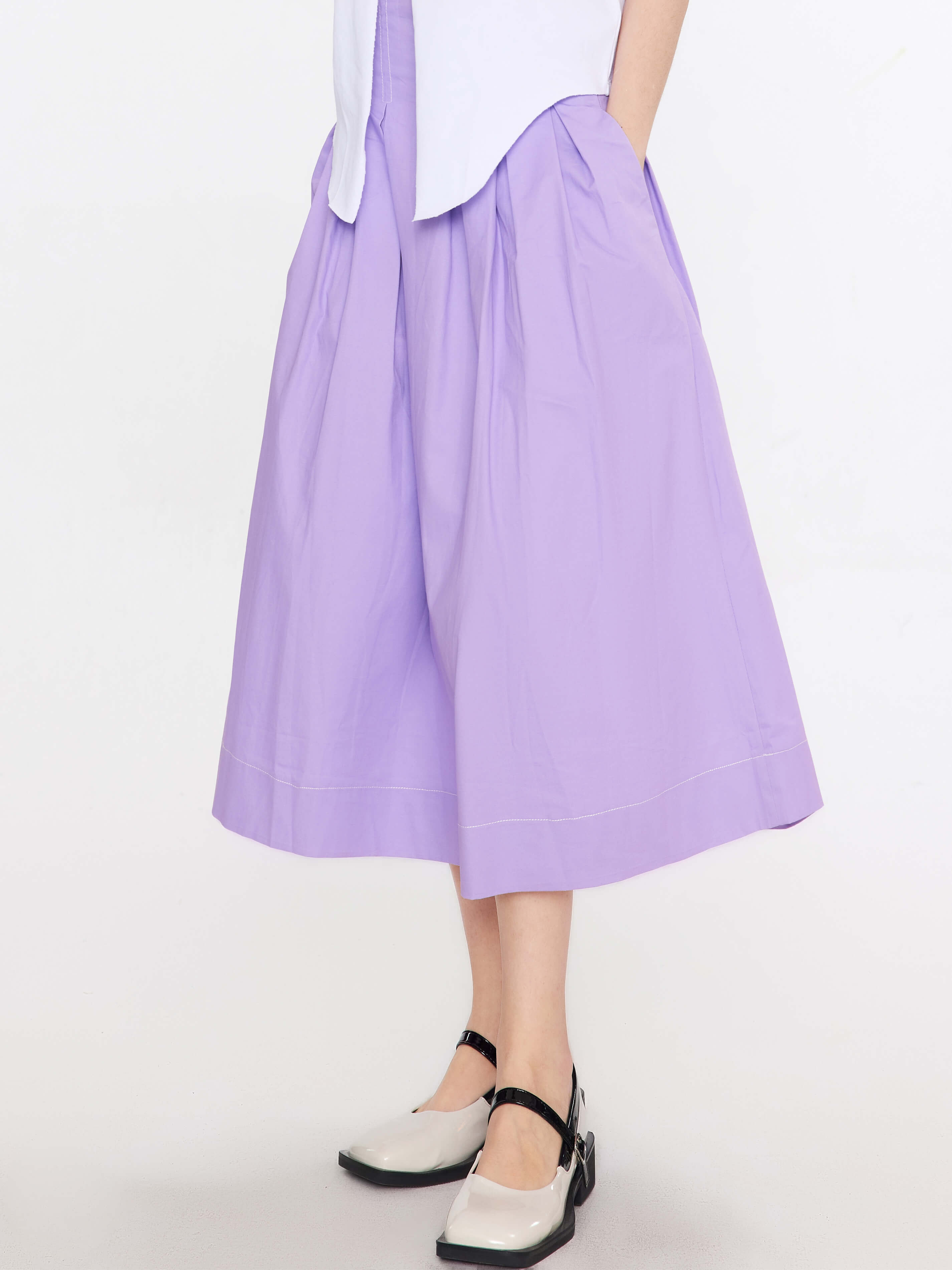 High Waist Pleated Round Cotton Skirt-3