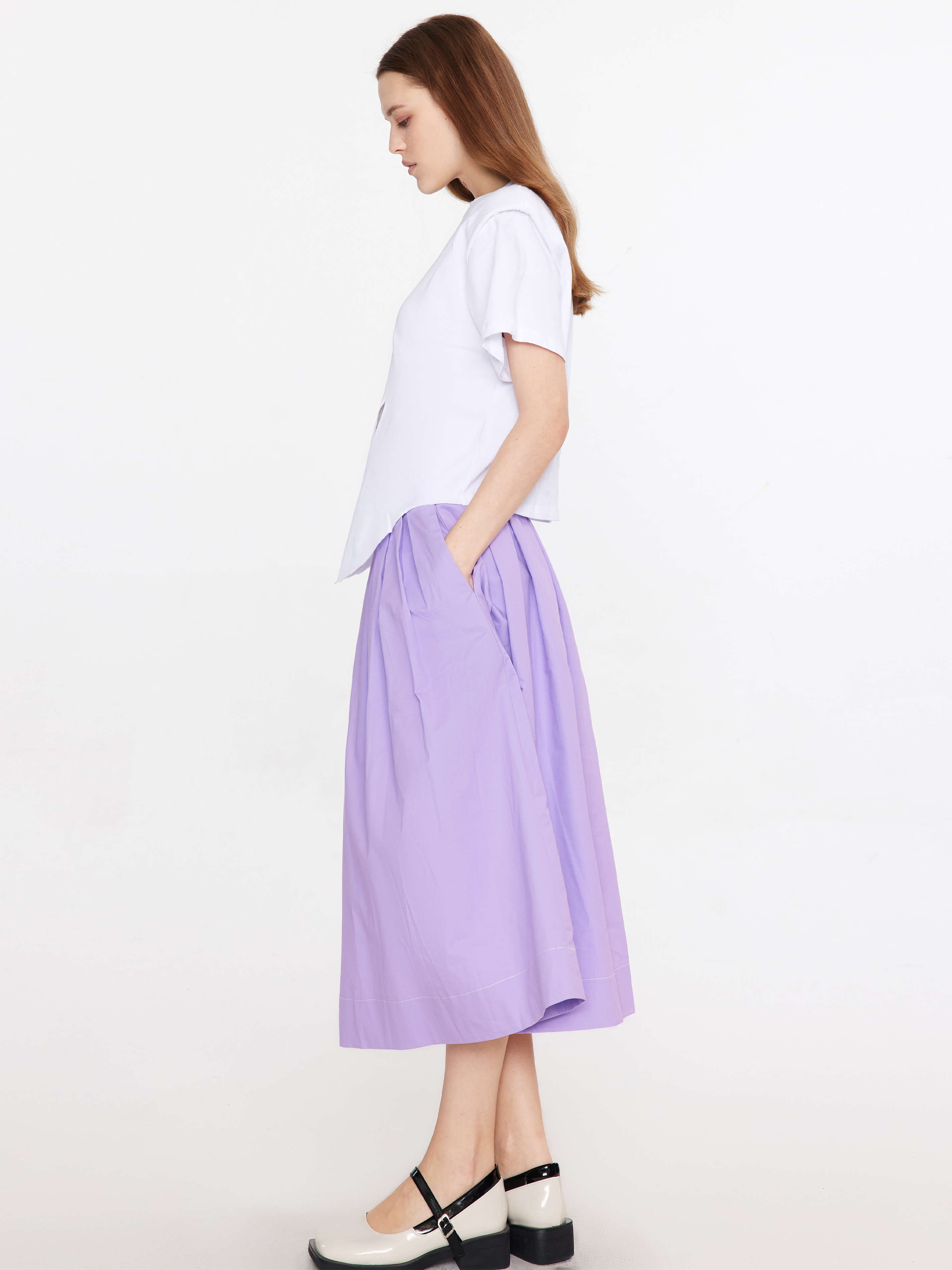 High Waist Pleated Round Cotton Skirt-5