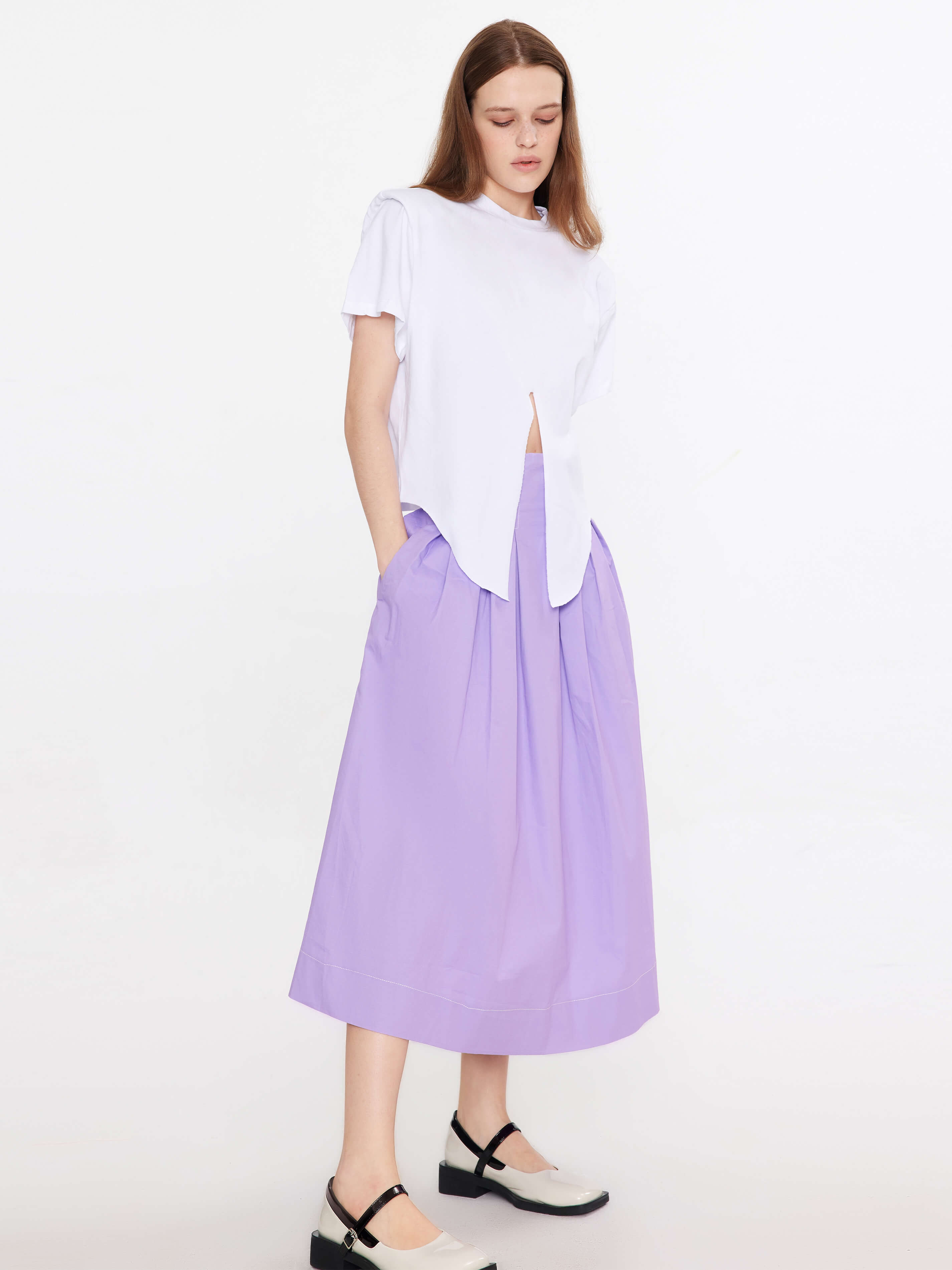 Shoulder Padded Short Sleeve Knot Cotton T-Shirt-11