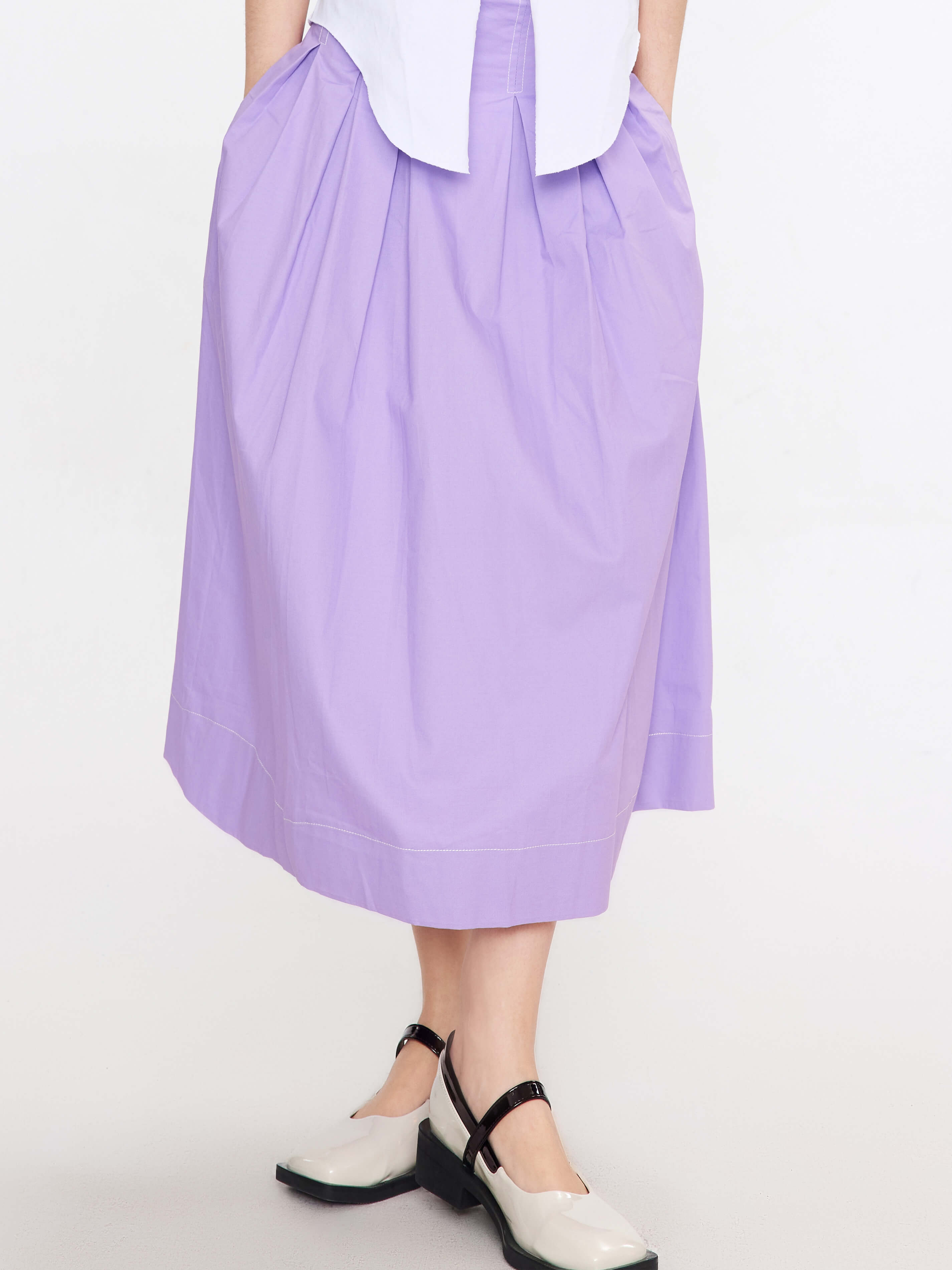 High Waist Pleated Round Cotton Skirt-4