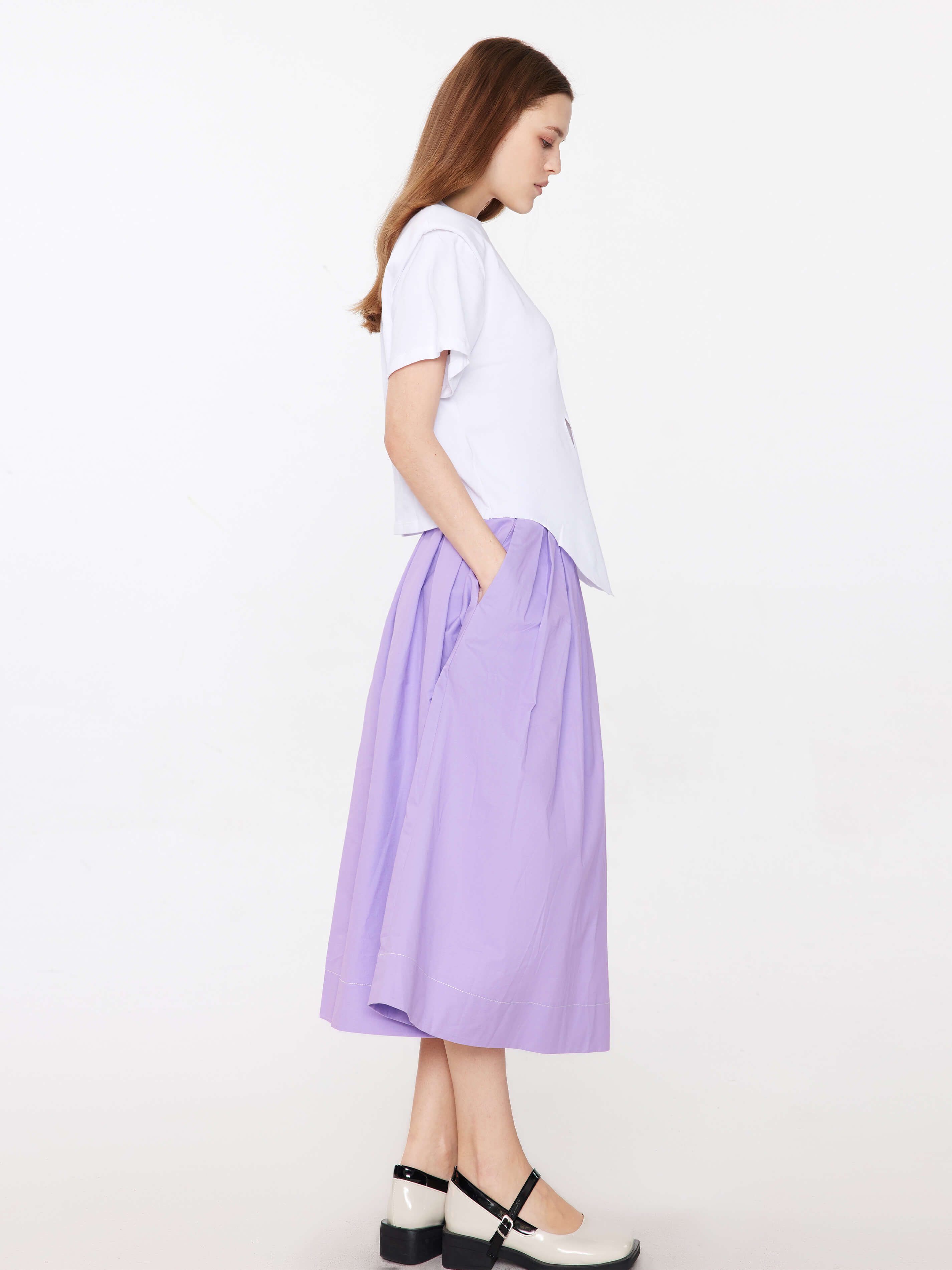 Shoulder Padded Short Sleeve Knot Cotton T-Shirt-13