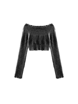 Off-Shoulder Long Sleeve Knit Crop Top