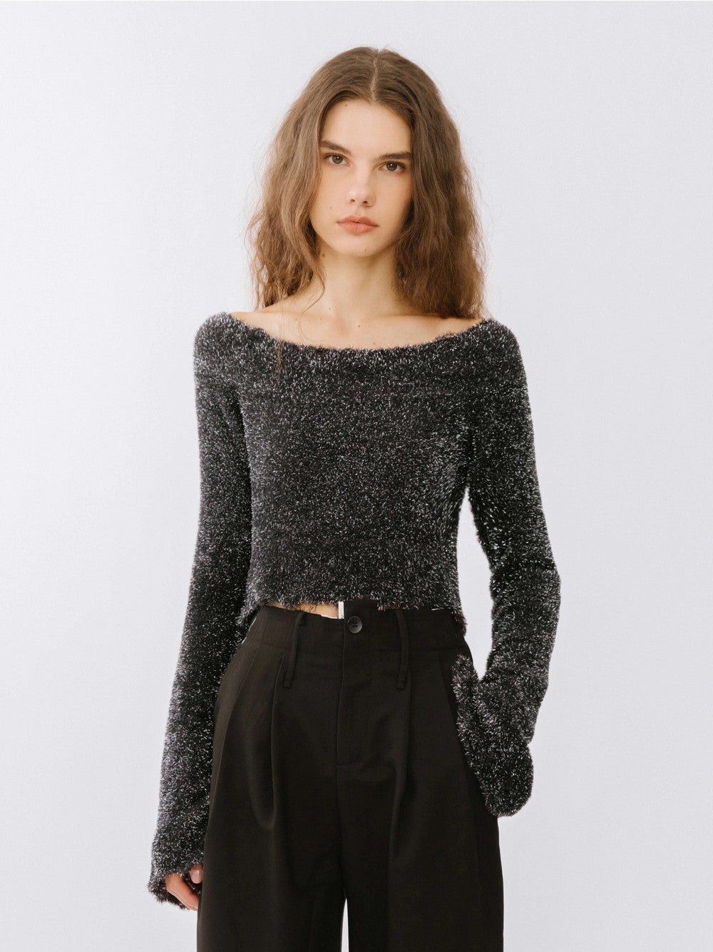 Off-Shoulder Long Sleeve Knit Crop Top-15