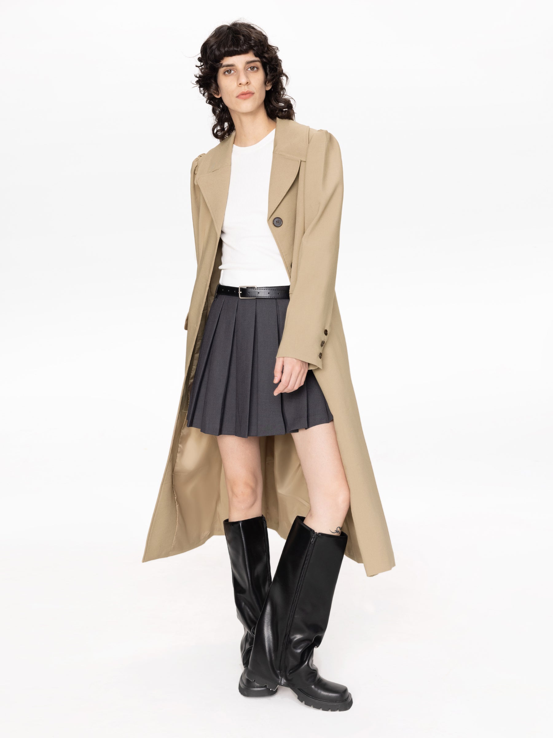 Puff Sleeve Single Breasted Trench Coat-4