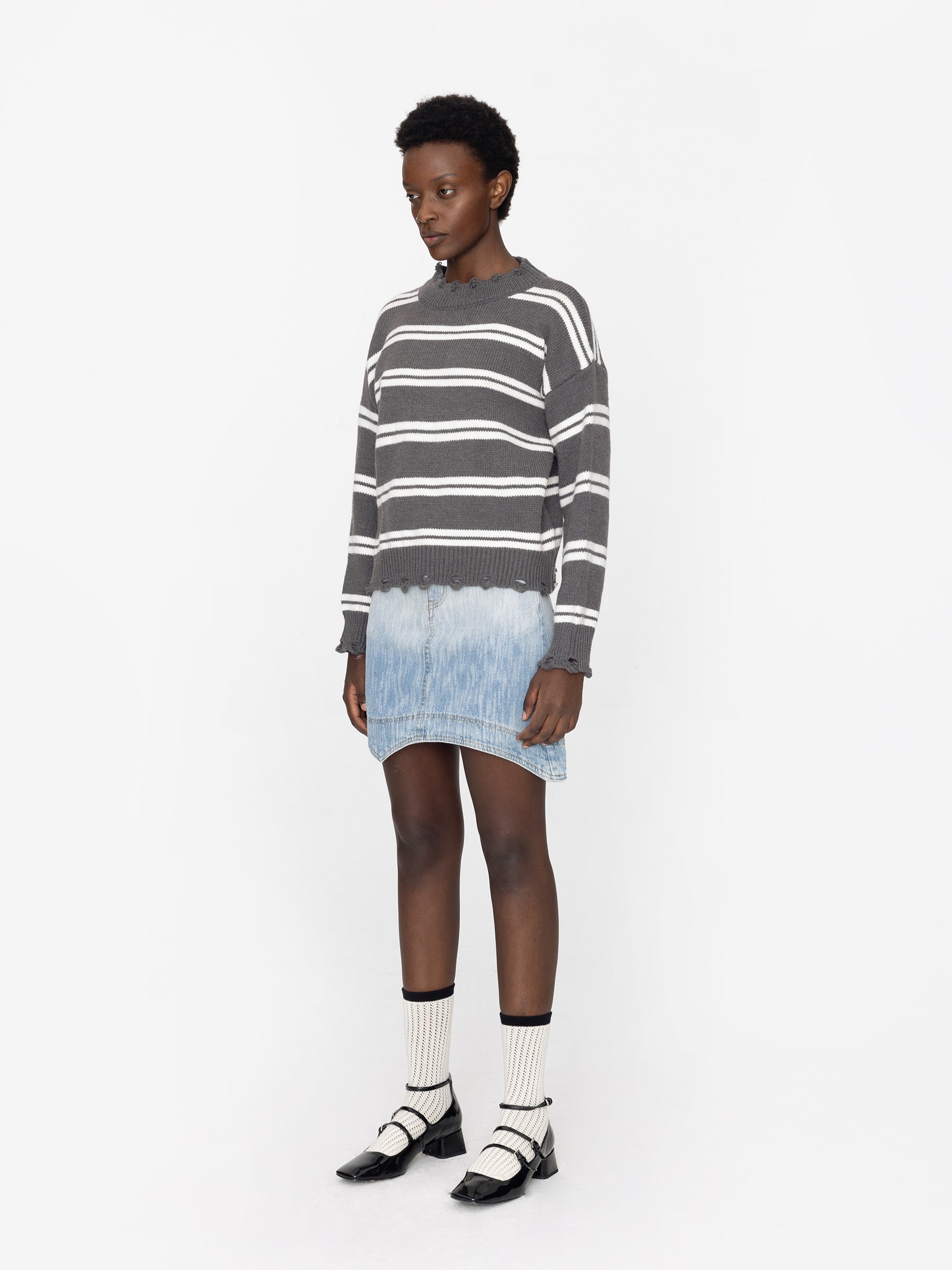 Distressed Striped Knit Sweater-4