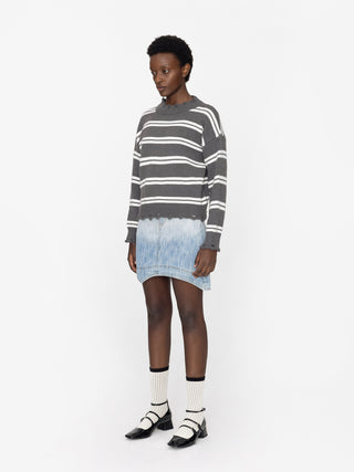 Distressed Striped Knit Sweater