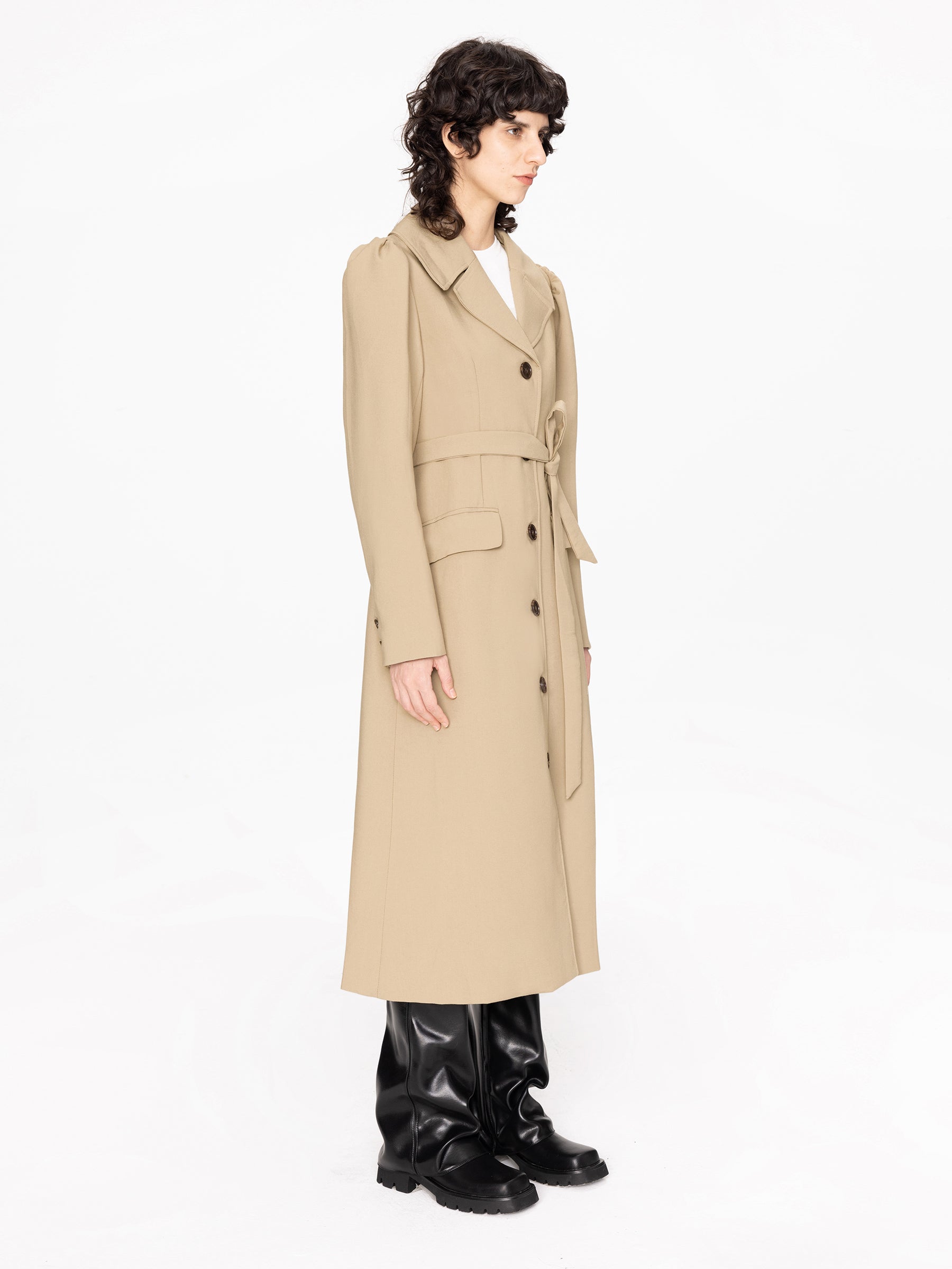 Puff Sleeve Single Breasted Trench Coat-5