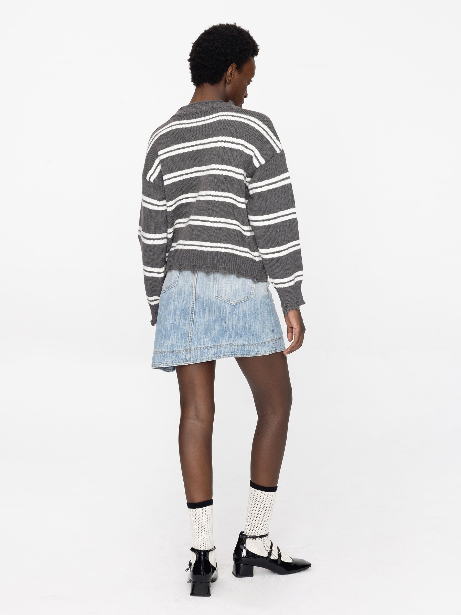 Distressed Striped Knit Sweater-5