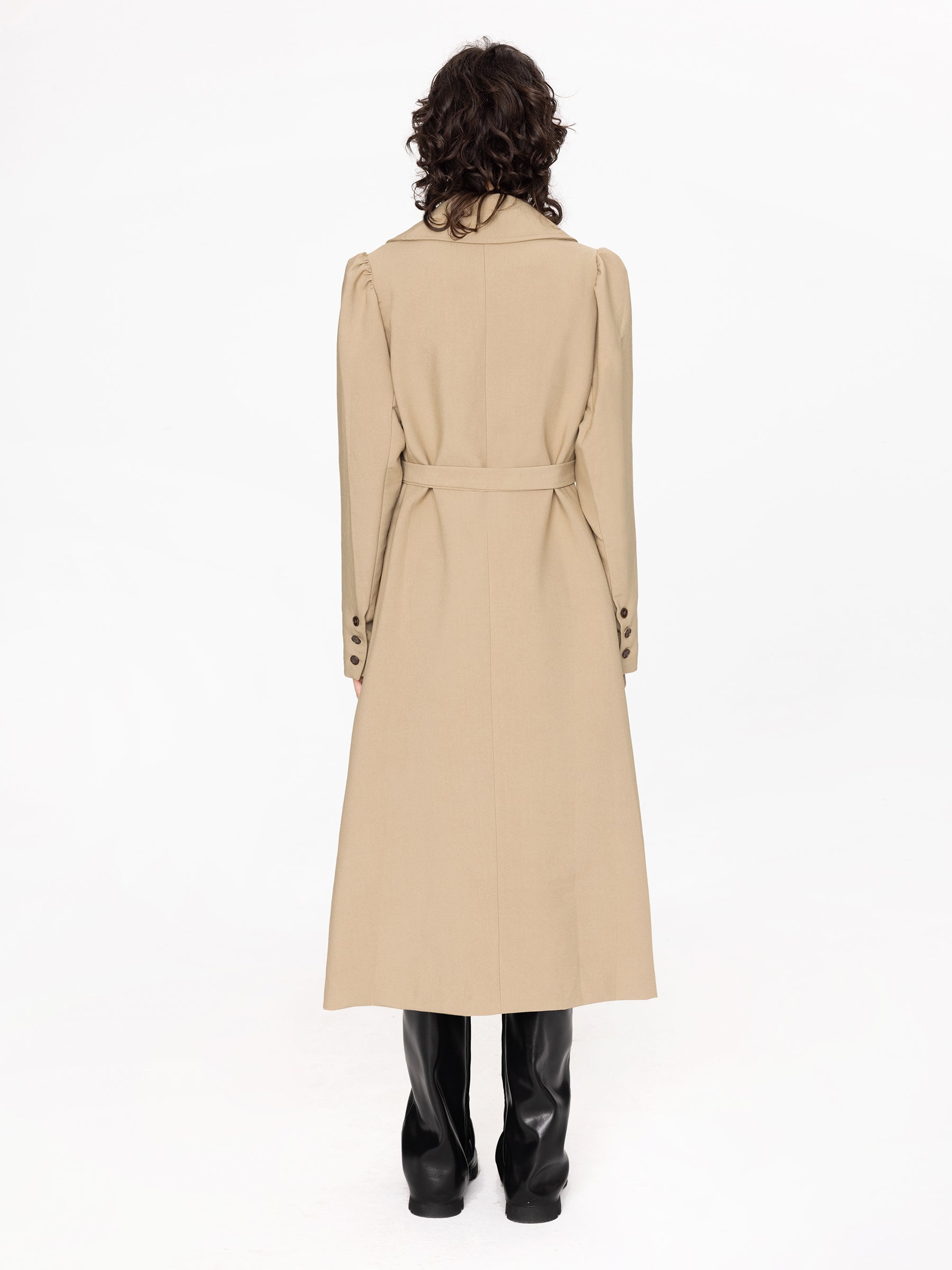 Puff Sleeve Single Breasted Trench Coat-2