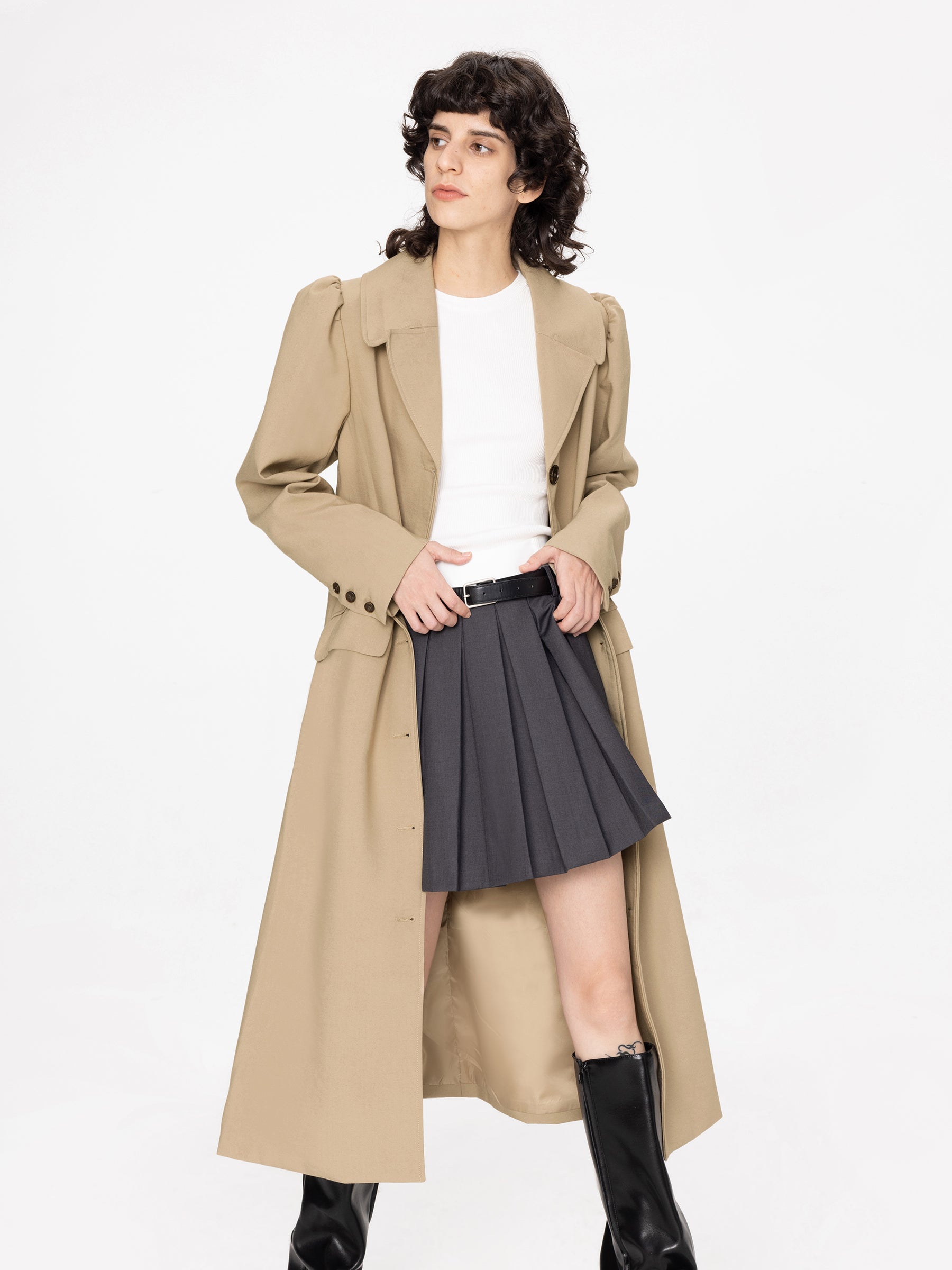Puff Sleeve Single Breasted Trench Coat-6