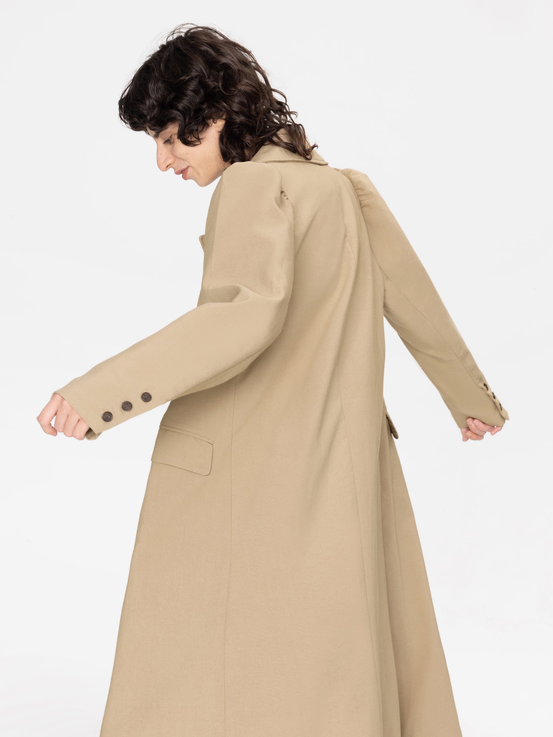 Puff Sleeve Single Breasted Trench Coat-7